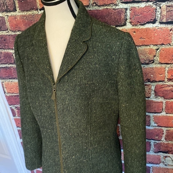 Kasper & Company Green Tweed Wool Blend Zip Up Fall Jacket Size 12 - Picture 11 of 15